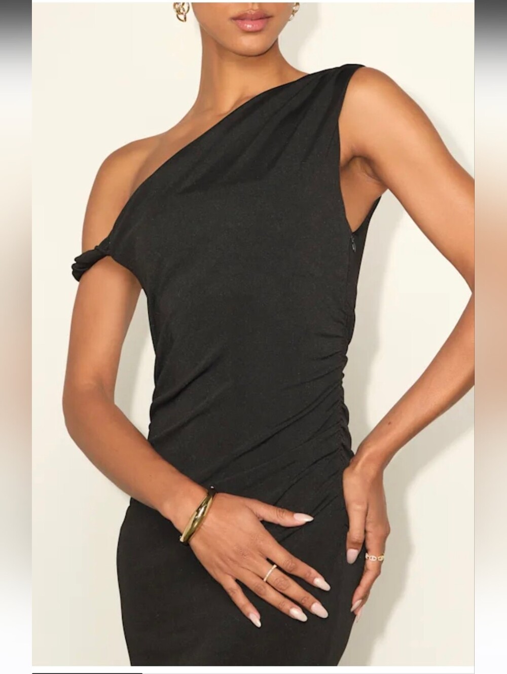 LULU'S Black One-Shoulder Ruched Women’s Dress